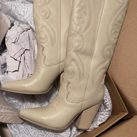 Steve Madden Leather Boots Bone Cream 6 - Picture 5 of 8